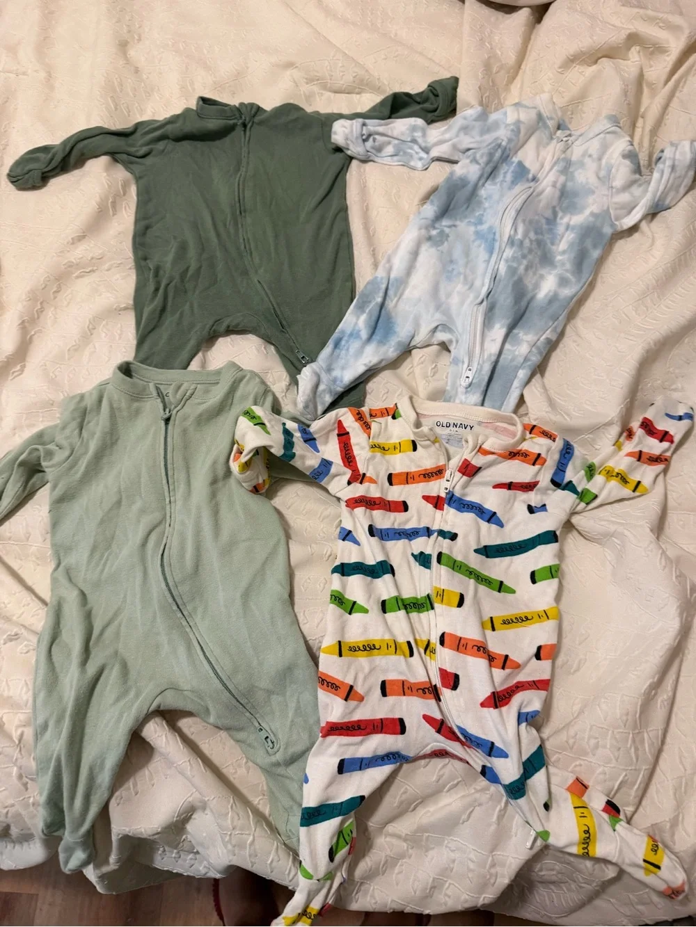 Kids One-Piece Sleepers - Multicolor Alphabet, Red, Green, Tan